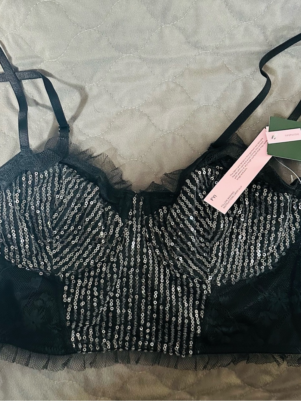 wild fable Black Sequin Lace Bralette Size L